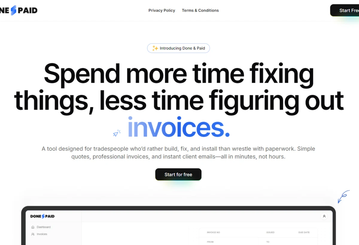 Done&Paid website interface
